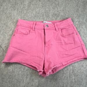 Primark Cares Pink Denim Shorts | Raw Frayed Hem Size 6